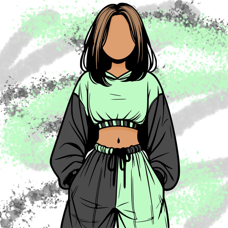 realistic girl faceless with baggy pants and a crop top