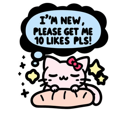 kitty taking a nap dream talking and saying "i'm new, please get me at least 10 likes pls!!"