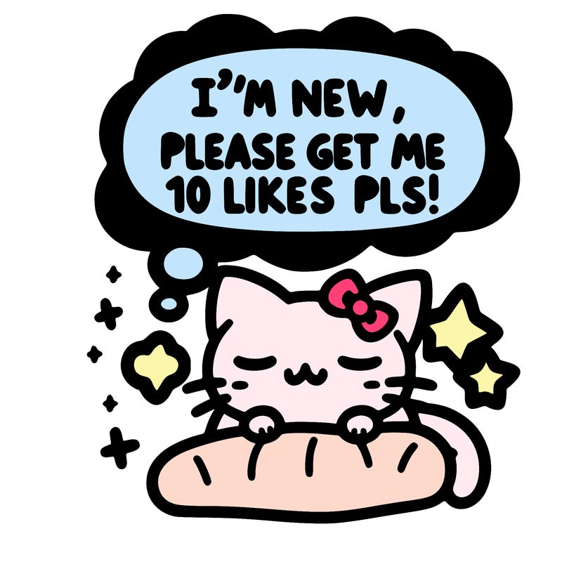 kitty taking a nap dream talking and saying "i'm new, please get me at least 10 likes pls!!"