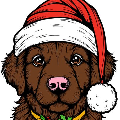 realistic dog with a christmas hat