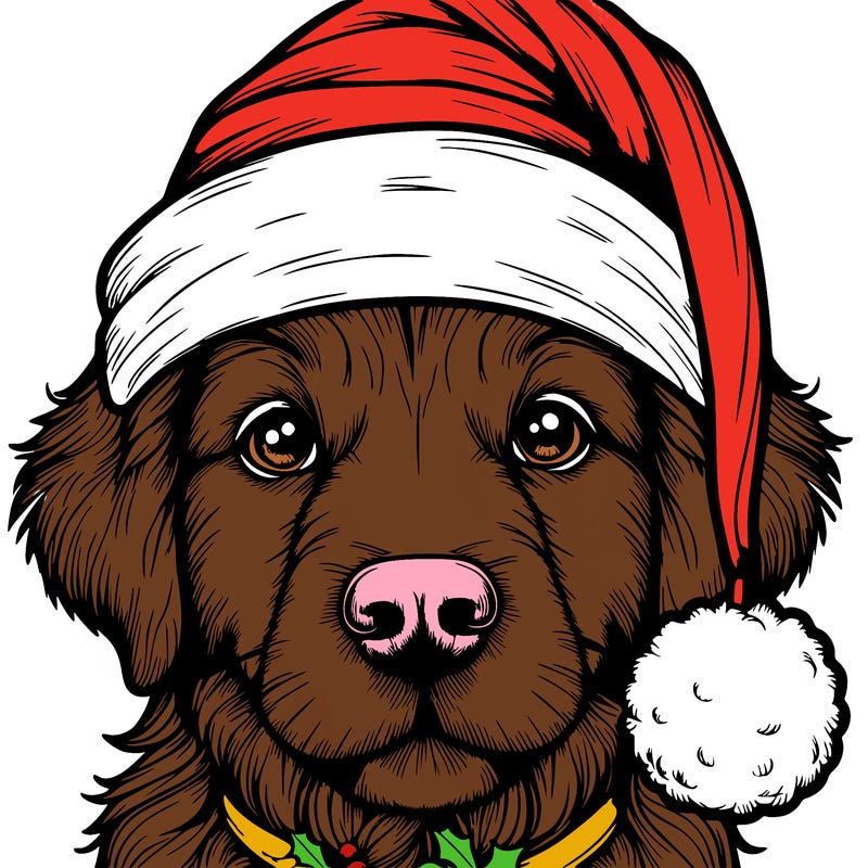 realistic dog with a christmas hat