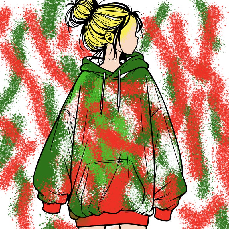 realistic girl with a oversized sweatshirt on and a bun