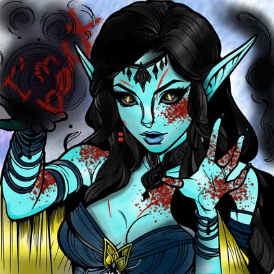 realistic scary beautiful elf sorceress casting spell