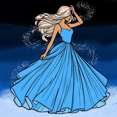 realistic woman with dress flowing in the wind