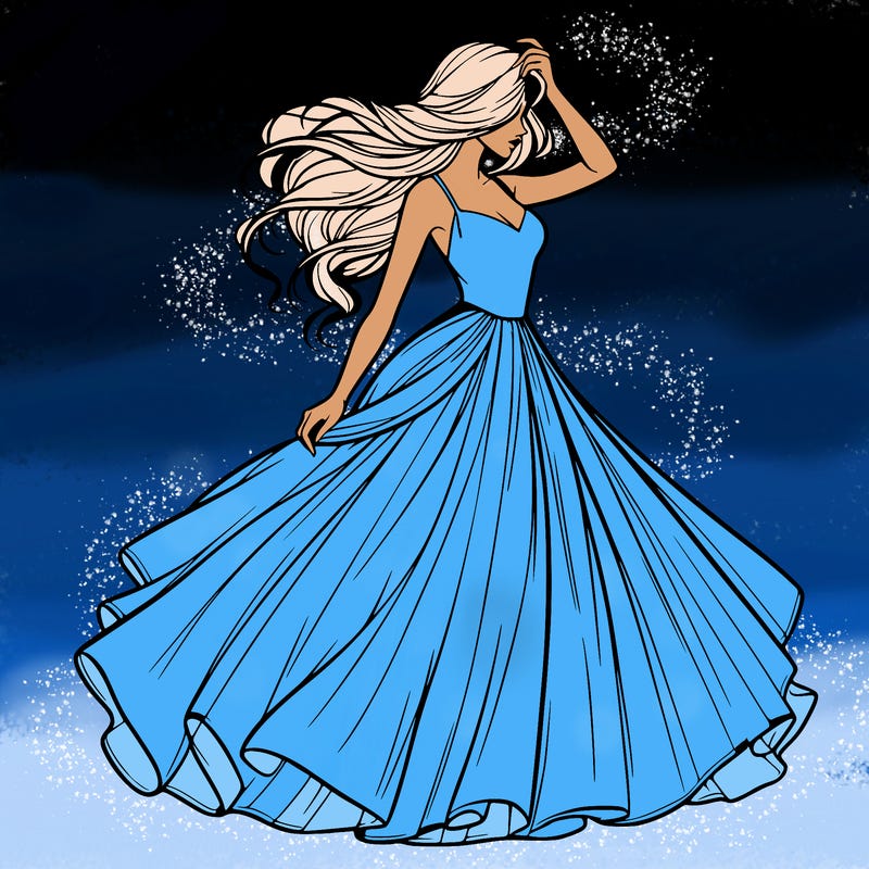 realistic woman with dress flowing in the wind