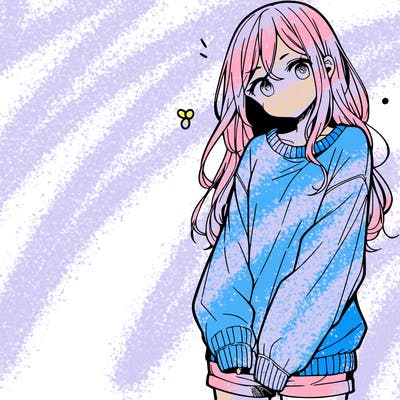 manga teen girl  in a sweater and baggy pants