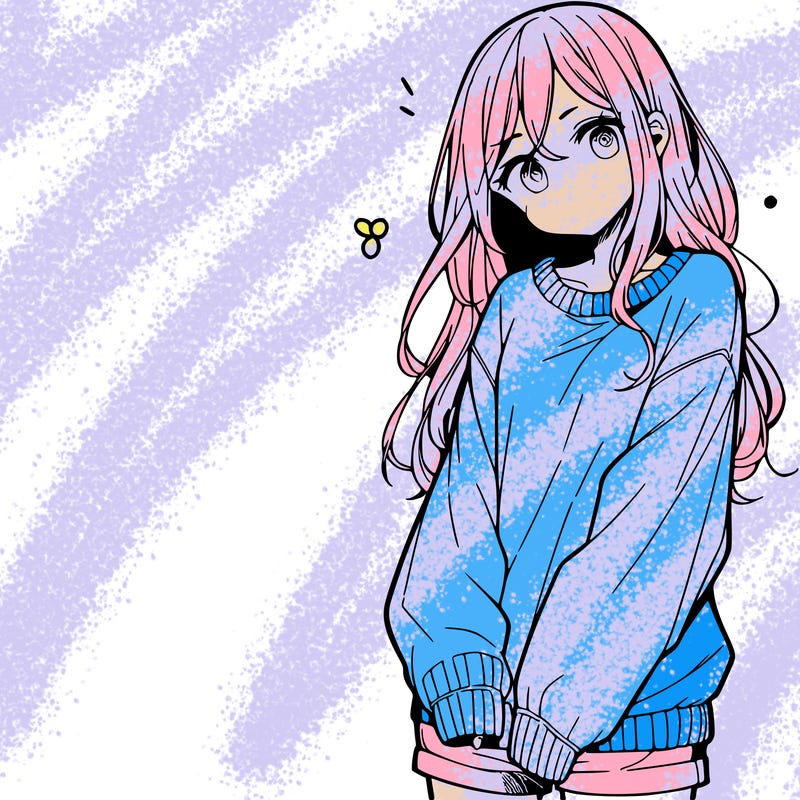 manga teen girl  in a sweater and baggy pants