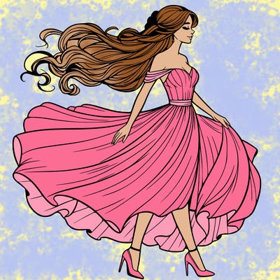 realistic woman in a dress flowing in the wind