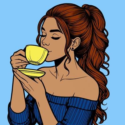 realistic woman drinking tea