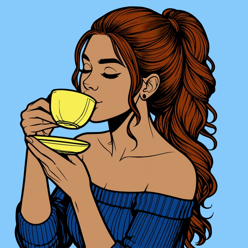 realistic woman drinking tea