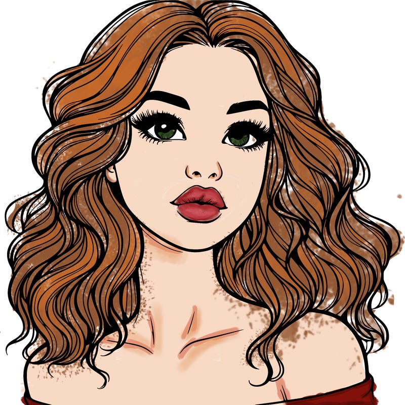 realistic girl with wavy hair and lips