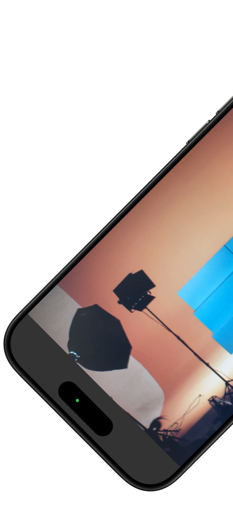 UVC Camera to NDI - A mobile screen showing a live camera feed of professional studio lighting equipment