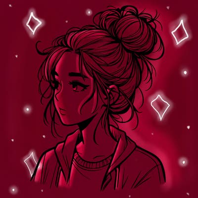 realistic teenage girl with a messy bun