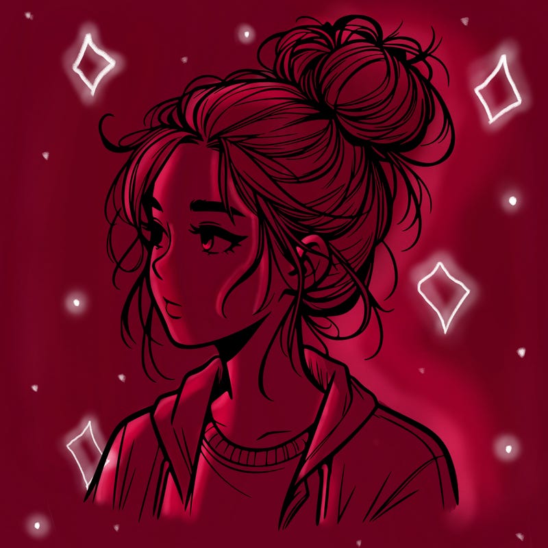 realistic teenage girl with a messy bun