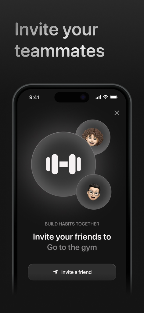 HabitLink: Habits with Friends - HabitLink app screen showing how to invite friends to a gym habit challenge