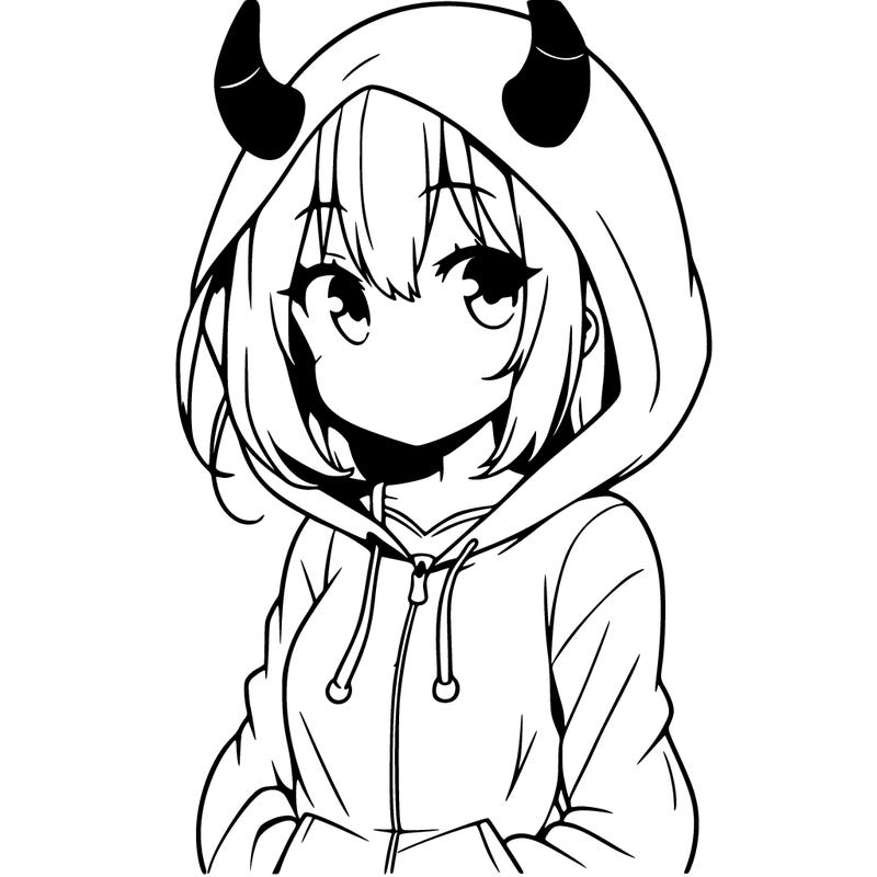 anime girl with horns and a hoodie