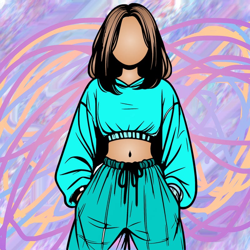 realistic girl faceless with baggy pants and a crop top