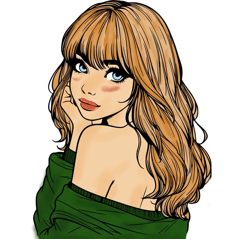 realistic girl with bangs looking over her shoulder