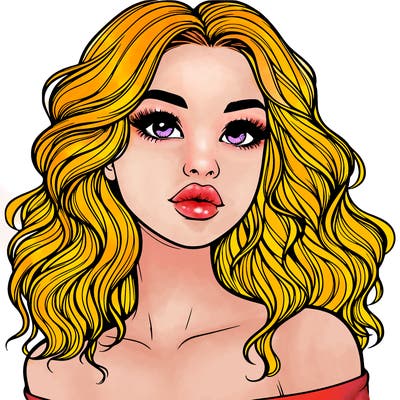 realistic girl with wavy hair and lips