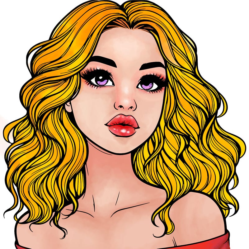 realistic girl with wavy hair and lips