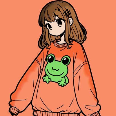 girl wearing frogging sweatshirt