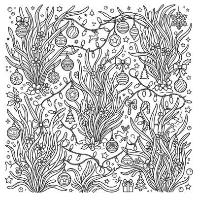 Unveil a magical underwater Christmas scene with this unique eelgrass coloring page. Immerse yourself in intricate marine foliage adorned with festive holiday decorations, perfect for a relaxing creative escape.