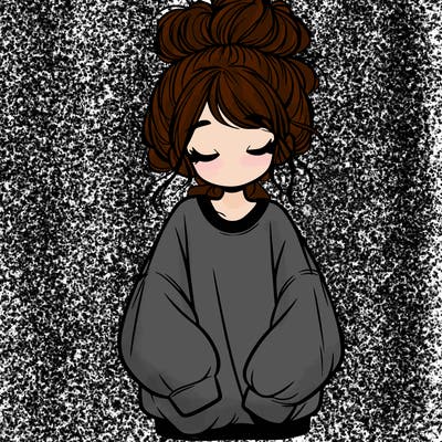 girl with baggy sweatshirt and messy bun