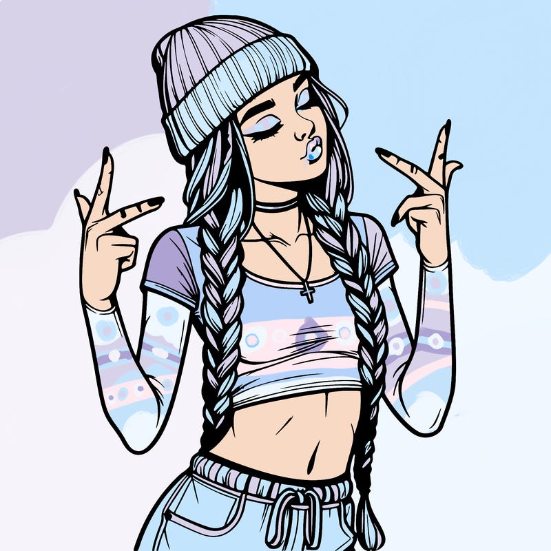 realistic teenage girl with braids and a beanie and crop top doing 🫶🏼