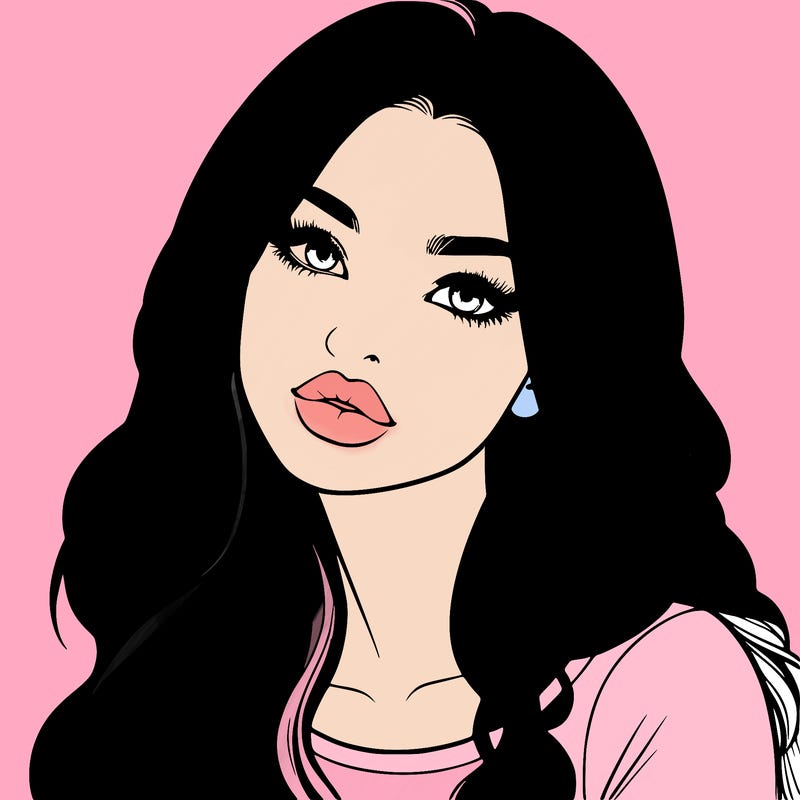 realistic girl with hair on her hair and lips