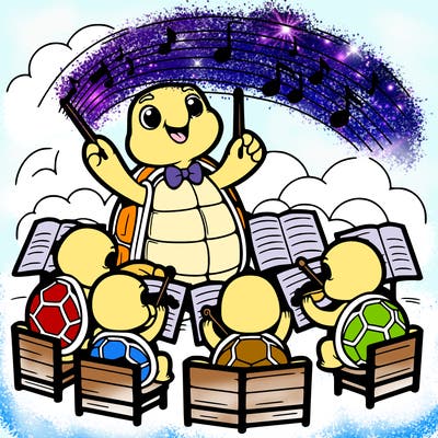 a tortoise conducting an orchestra