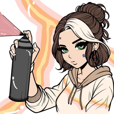 a realistic girl spray painting
