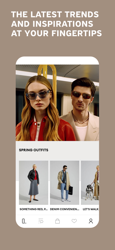 Pantalla de inicio de la app Answear mostrando tendencias de moda de primavera e inspiraciones de atuendos