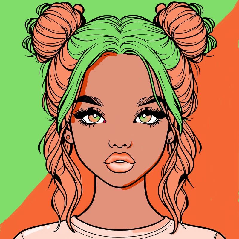 realistic girl with two buns in hair and lips