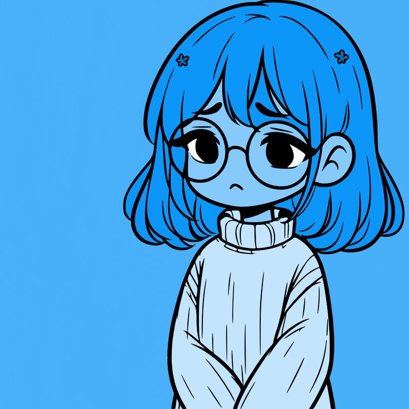 sad girl with glasses in a sweater