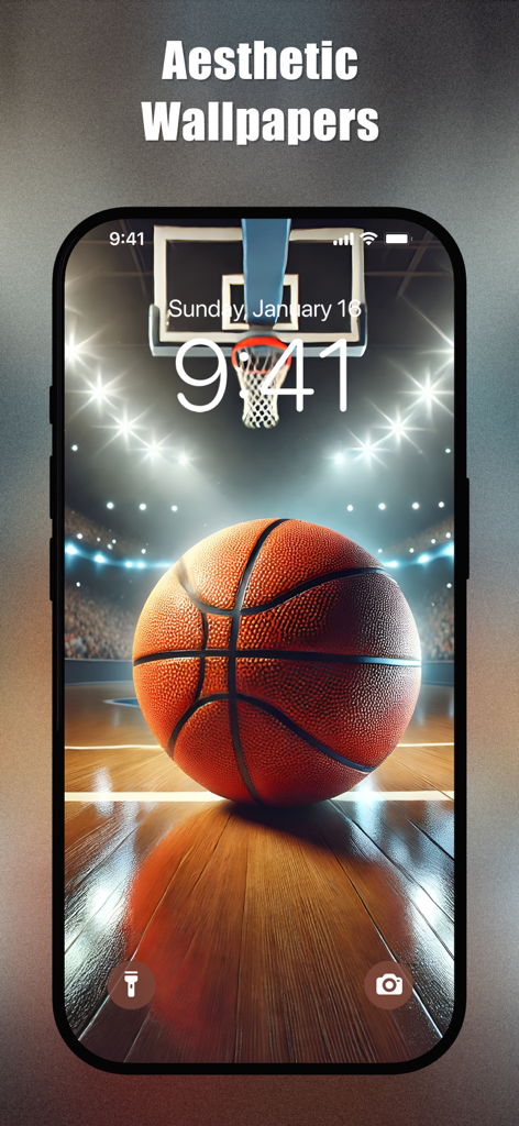 iPhone lock screen displaying a high quality basketball wallpaper on a court