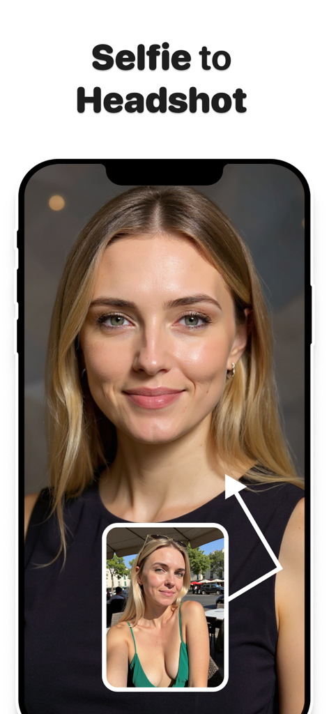 AI Headshot Generator: Facely - Comparison between a casual selfie and a professional corporate headshot generated by AI