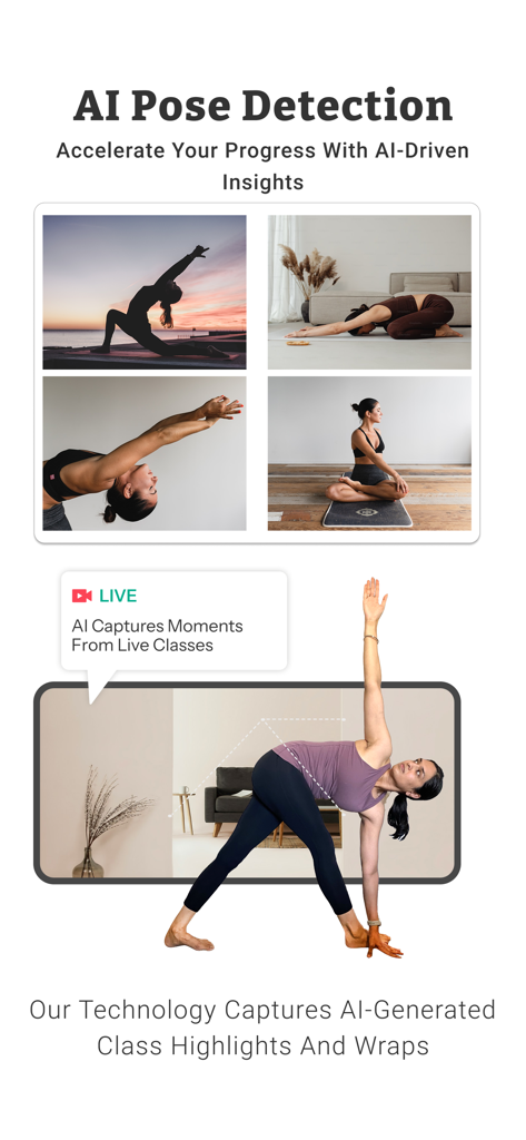 Un praticien de yoga démontrant la détection de pose par IA et le suivi de l'alignement dans l'application Shvasa.