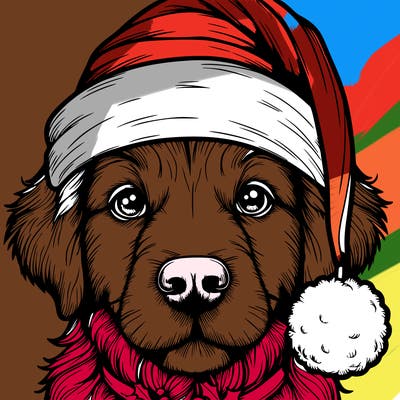 realistic dog with a christmas hat
