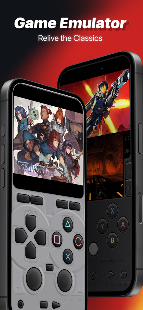 Manic EMU - Game Emulator - Interface de l'émulateur de jeux Manic EMU sur iPhone avec des skins de console rétro