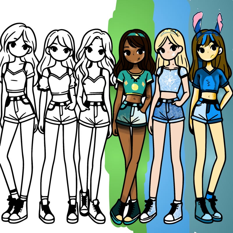 a group of girls wearing crop tops and shorts