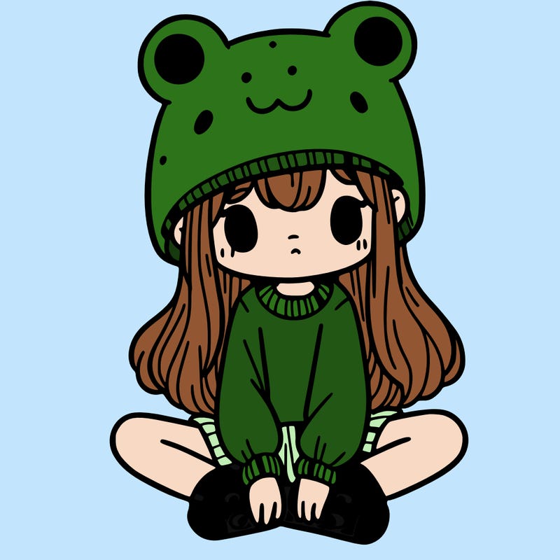 a girl wearing a frog hat and some frog socks