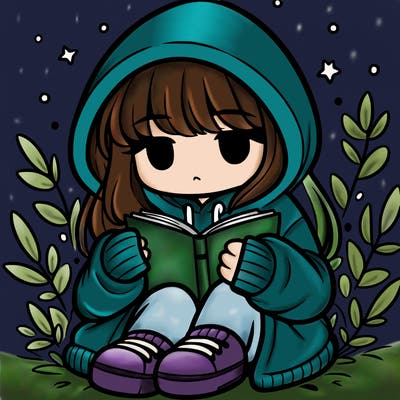 girl in oversized hoodie reading a book