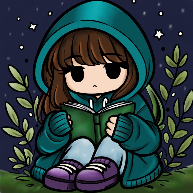 girl in oversized hoodie reading a book