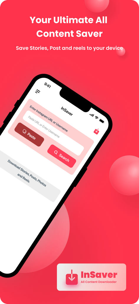 InSaver - Reel & Story Saver - InSaver mobile app screen for downloading Instagram stories and reels