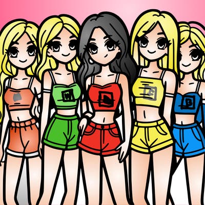 a group of girls wearing crop tops and shorts