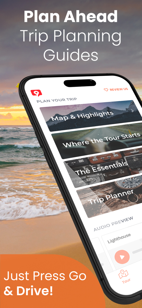 Kauai GyPSy Guide Driving Tour - Kauai GyPSy Guide app showing trip planning features and driving guides