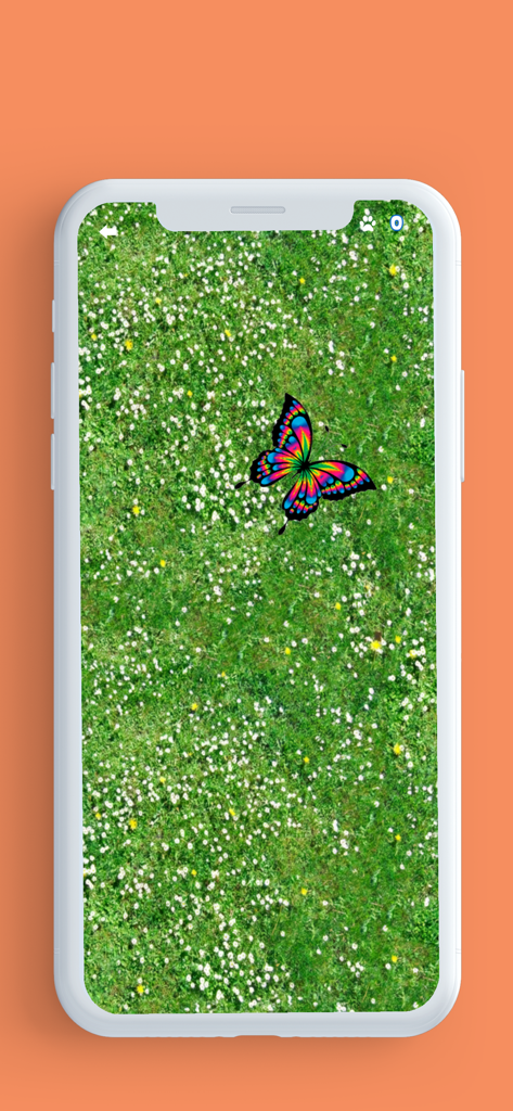 Laser Pointer for Cat - Colorful rainbow butterfly on a green grass field in the cat entertainment app