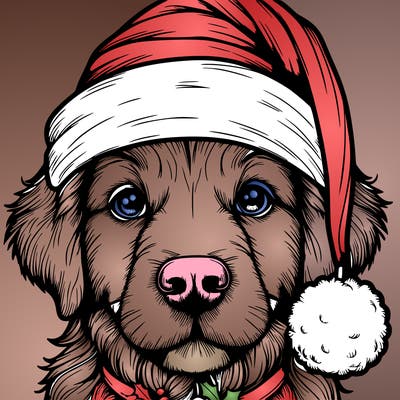 realistic dog with a christmas hat