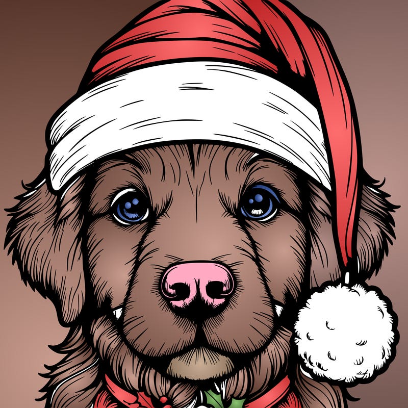 realistic dog with a christmas hat