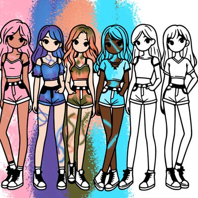 a group of girls wearing crop tops and shorts